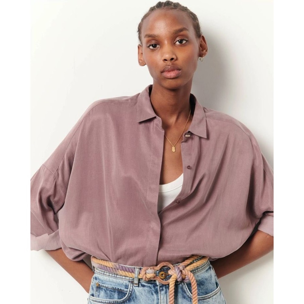 Sessun Lady D Shirt Large Wild Lila Mauve Cupro Satin Oversized Button Down Chic